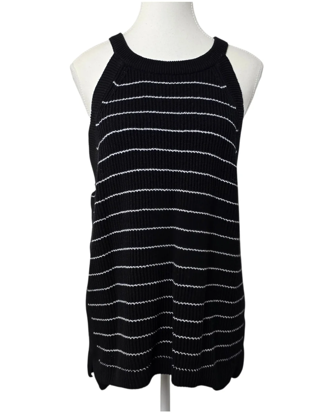 Old Navy Black White Striped Ribbed Knit High Neck Tank Top XL - Picture 1 of 5